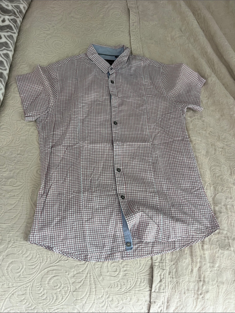 Sisley Men's Short-Sleeve Check Button-Down Shirt - Red and White